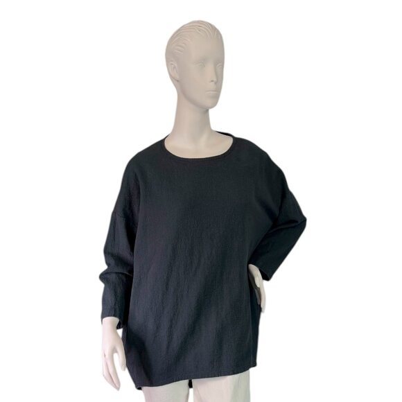 Black Crane Navy Blue Textured Cotton Tunic Top Size Small - Picture 2 of 10